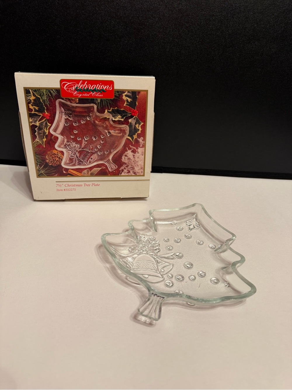 Vintage Celebration Crystal Clear Christmas tree plate/ Candy Dish. New!
